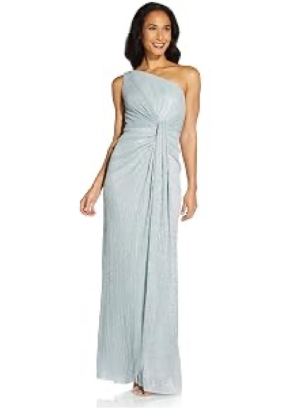 Adrianna Papell Stardust One Shoulder Formal Gown - Metallic and Pleated